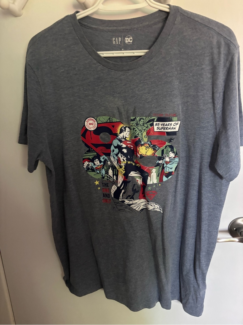 GAP Men's Superman Graphic Tee - Heather Blue with Red & Yellow Print